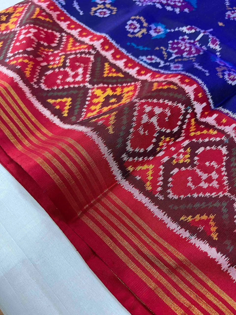 Blue & Red Ikat Patola Inspired Woven Saree