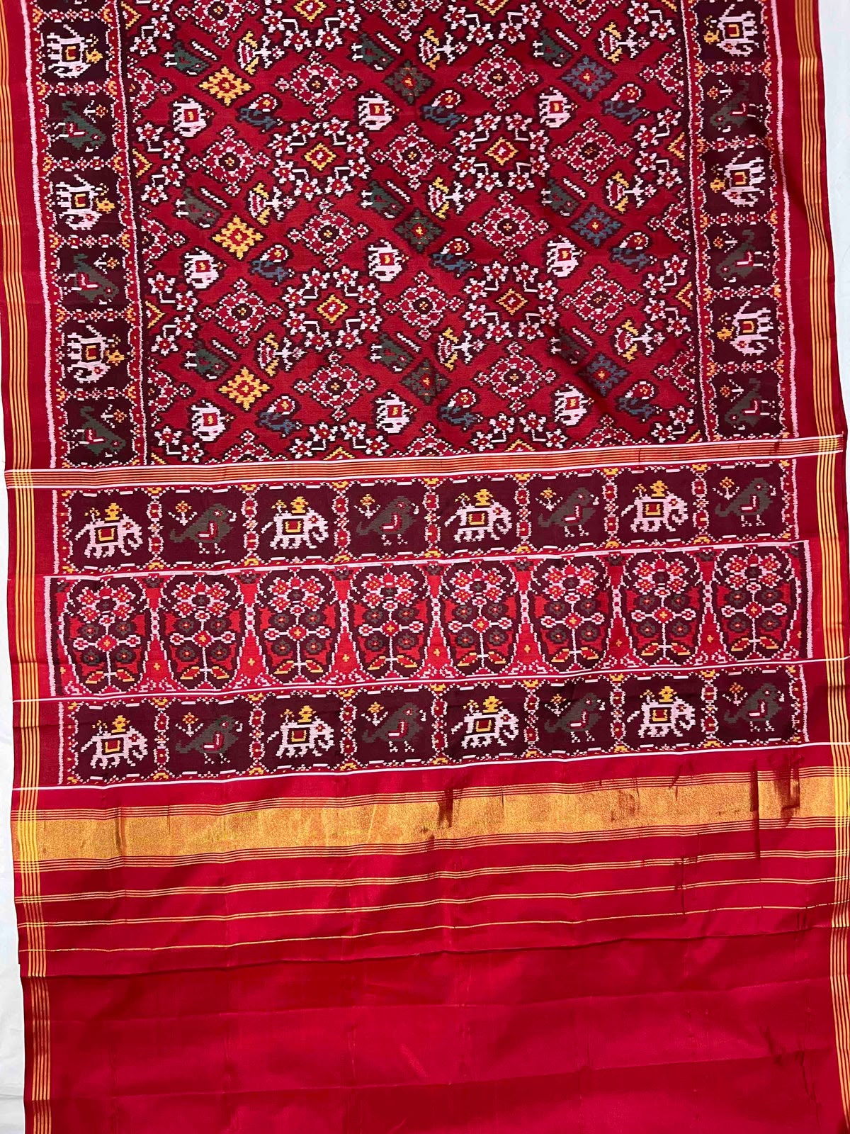 Maroon Red Ikat Patola Woven Saree