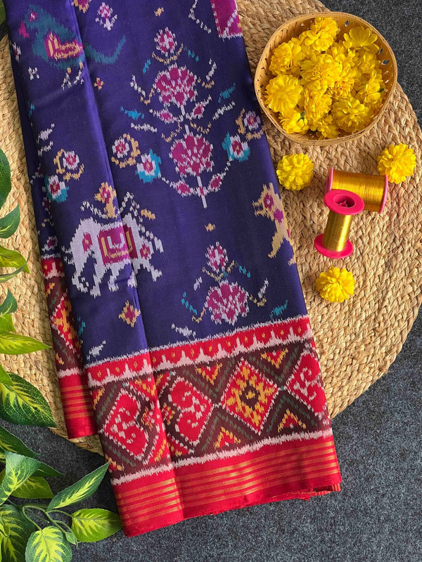 Blue & Red Ikat Patola Inspired Woven Saree