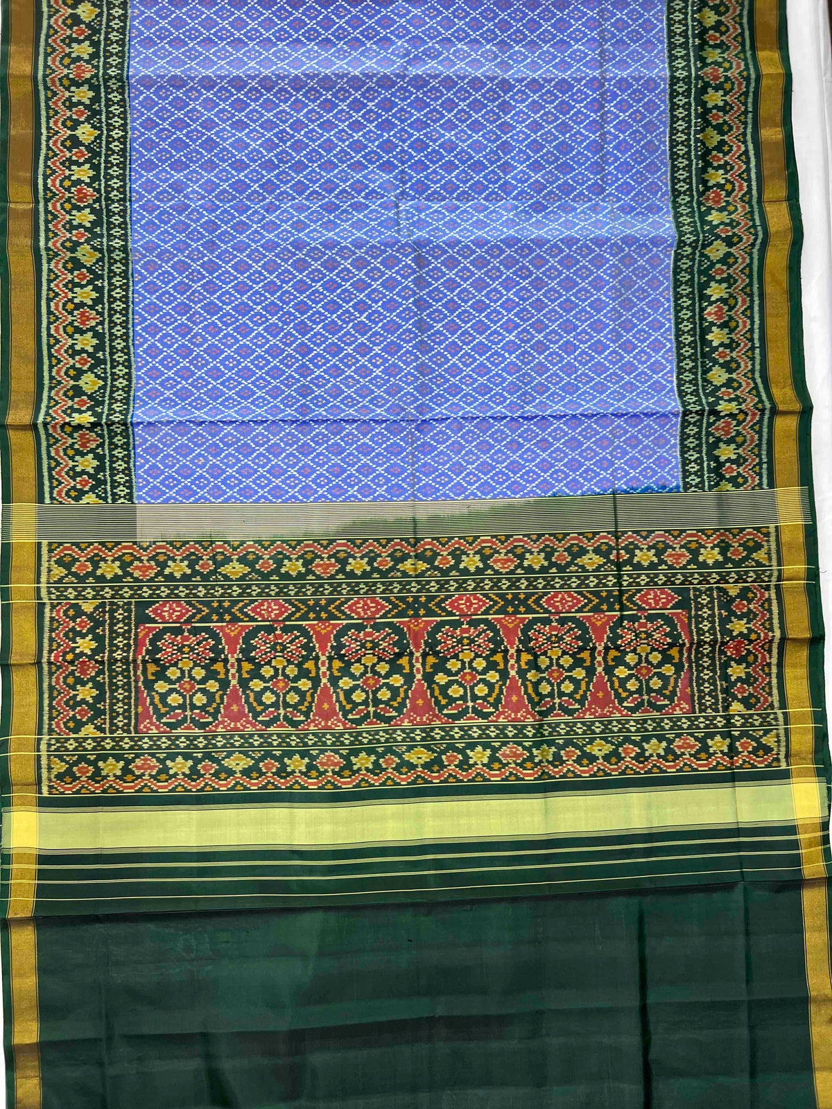 Sky Blue with Green daliya bhat design pure single ikkat Patola silk Saree