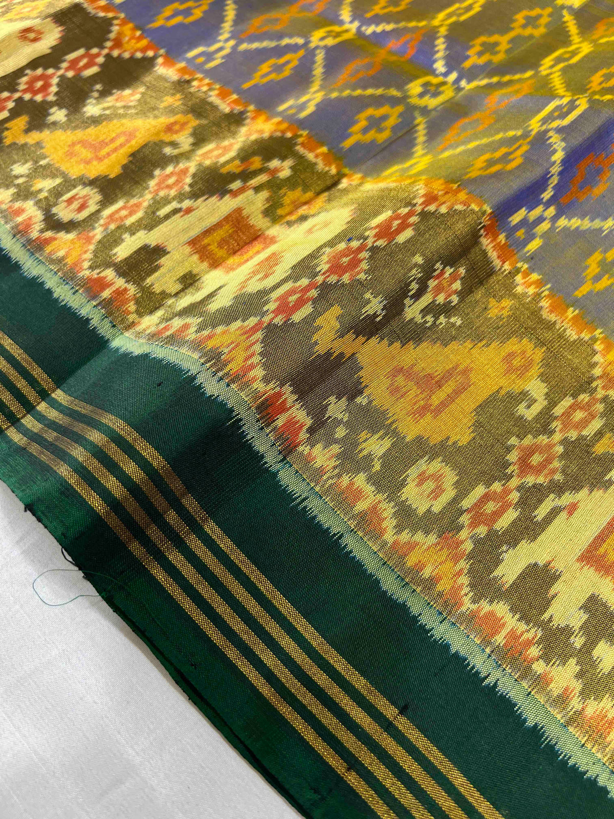 Sky blue sakli design with green hathi popat single ikkat Patola sarees