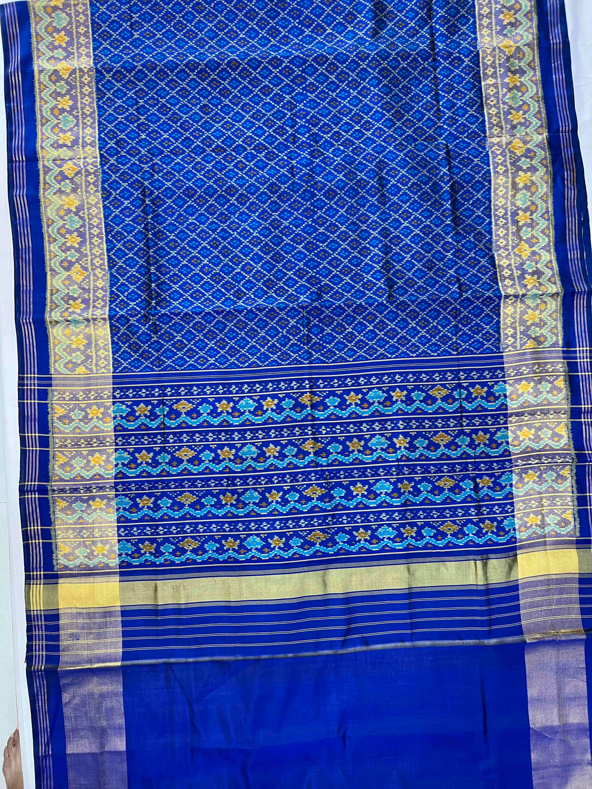 Blue daliya bhat design single ikkat Patola silk Saree