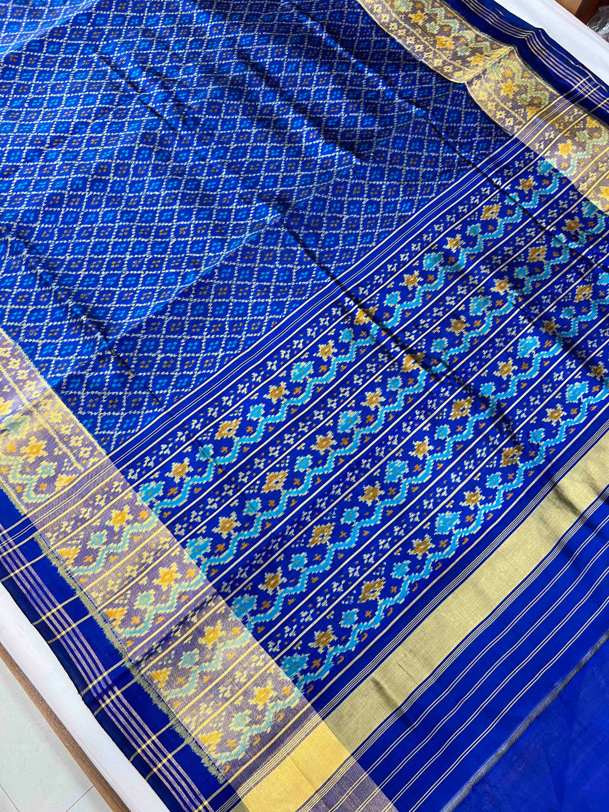 Blue daliya bhat design single ikkat Patola silk Saree
