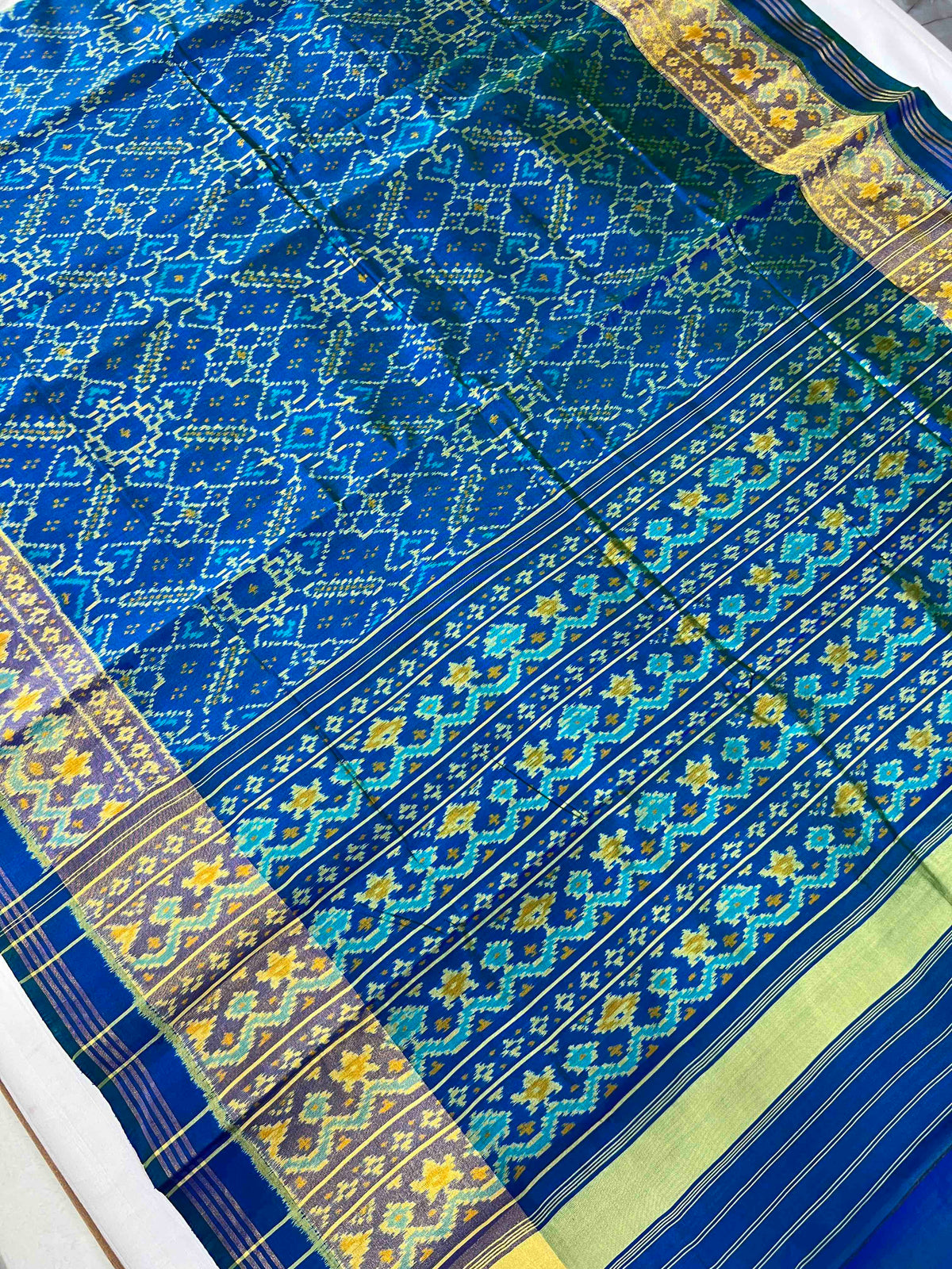 Sky Blue manekchok design single ikkat Patola silk Saree