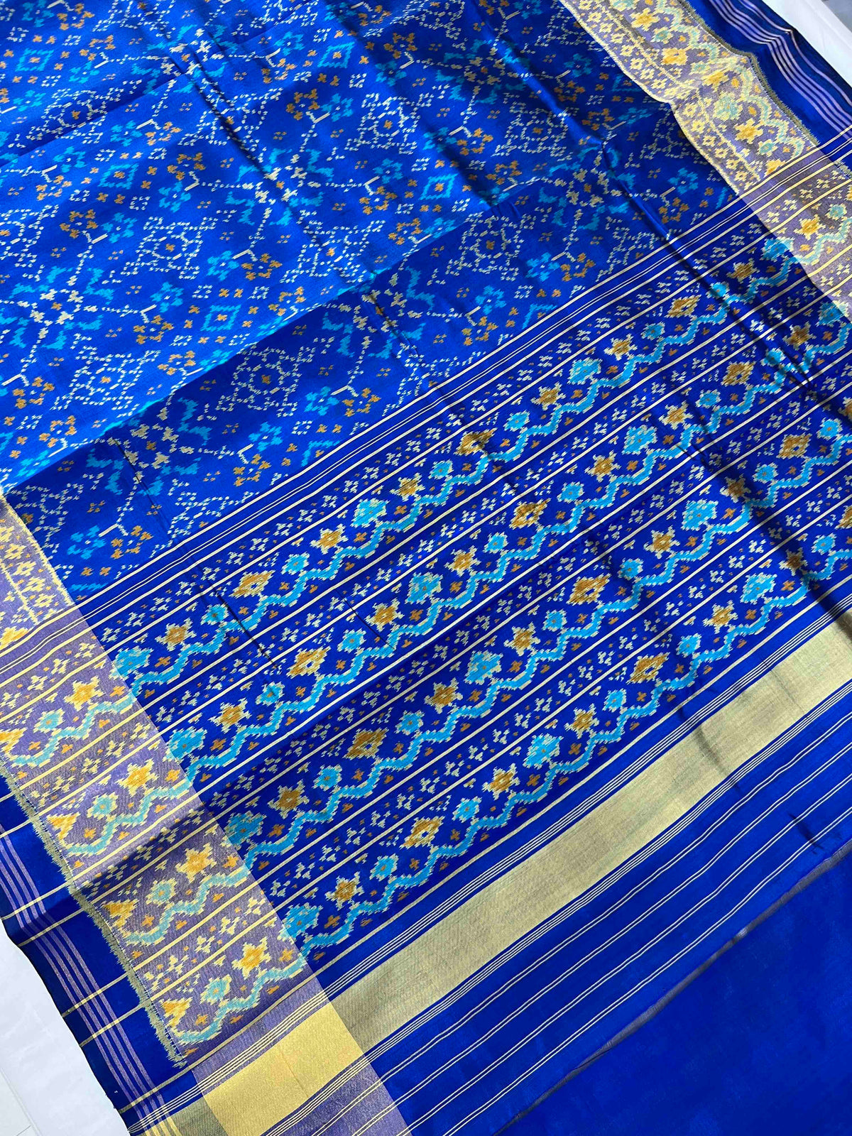 Blue Navratan design single ikkat Patola silk Saree