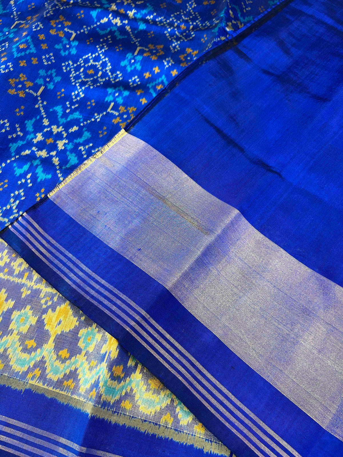 Blue Navratan design single ikkat Patola silk Saree