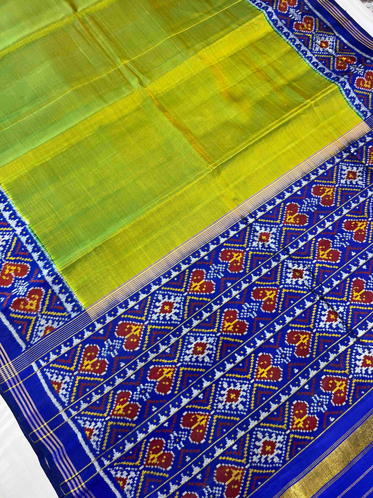 Light Green with blue Gala design Patola silk Saree