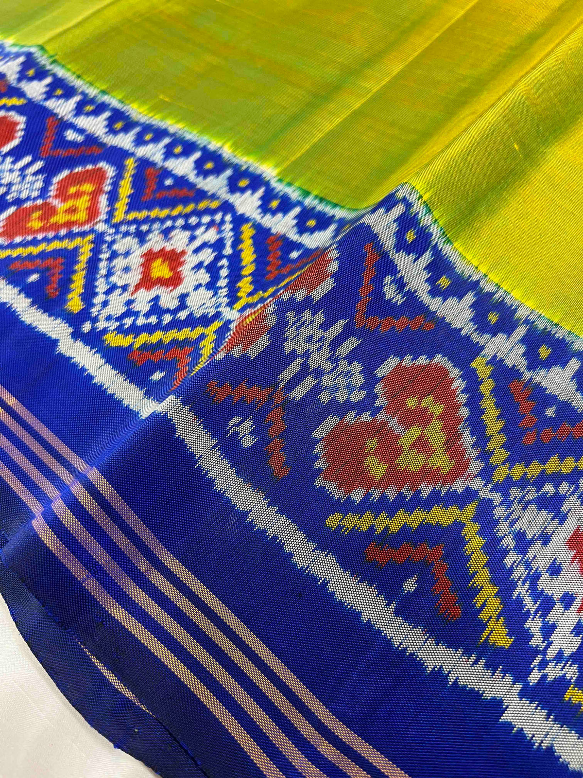 Light Green with blue Gala design Patola silk Saree