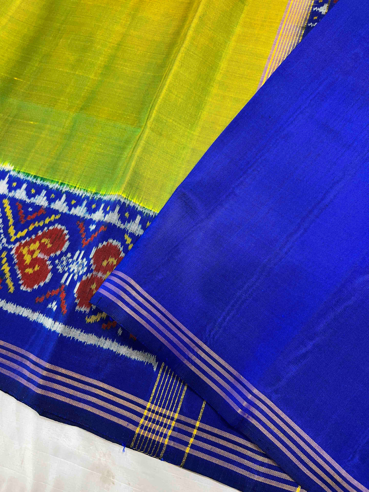 Light Green with blue Gala design Patola silk Saree