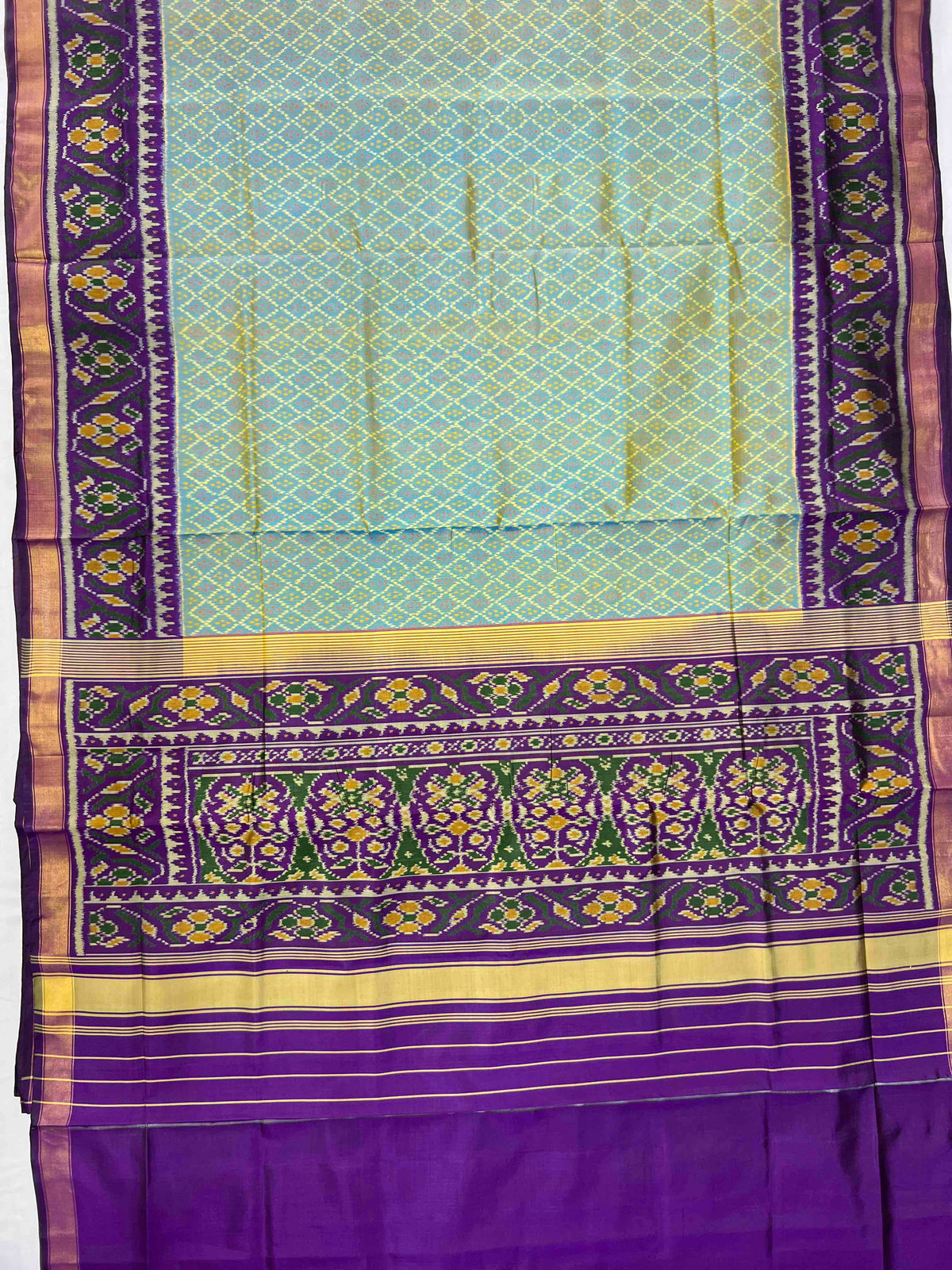Sky blue with purple combination single ikkat Patola silk Saree
