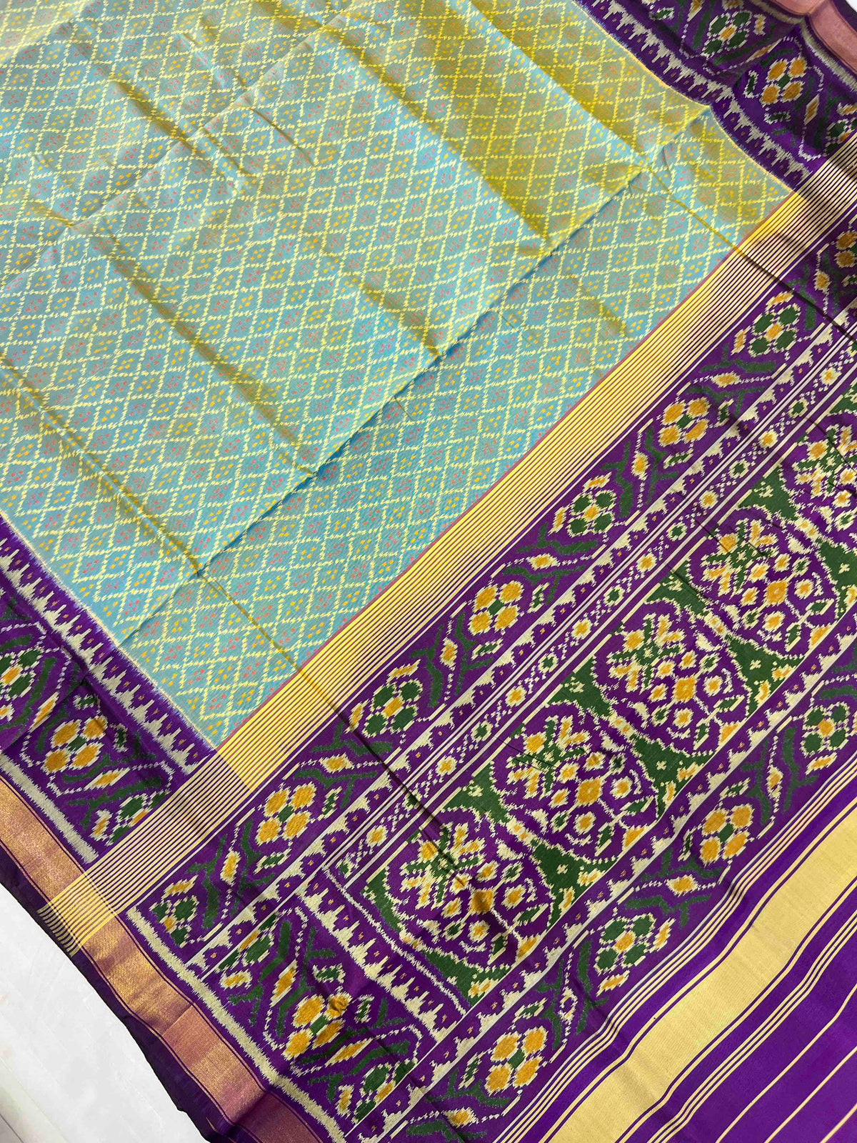 Sky blue with purple combination single ikkat Patola silk Saree