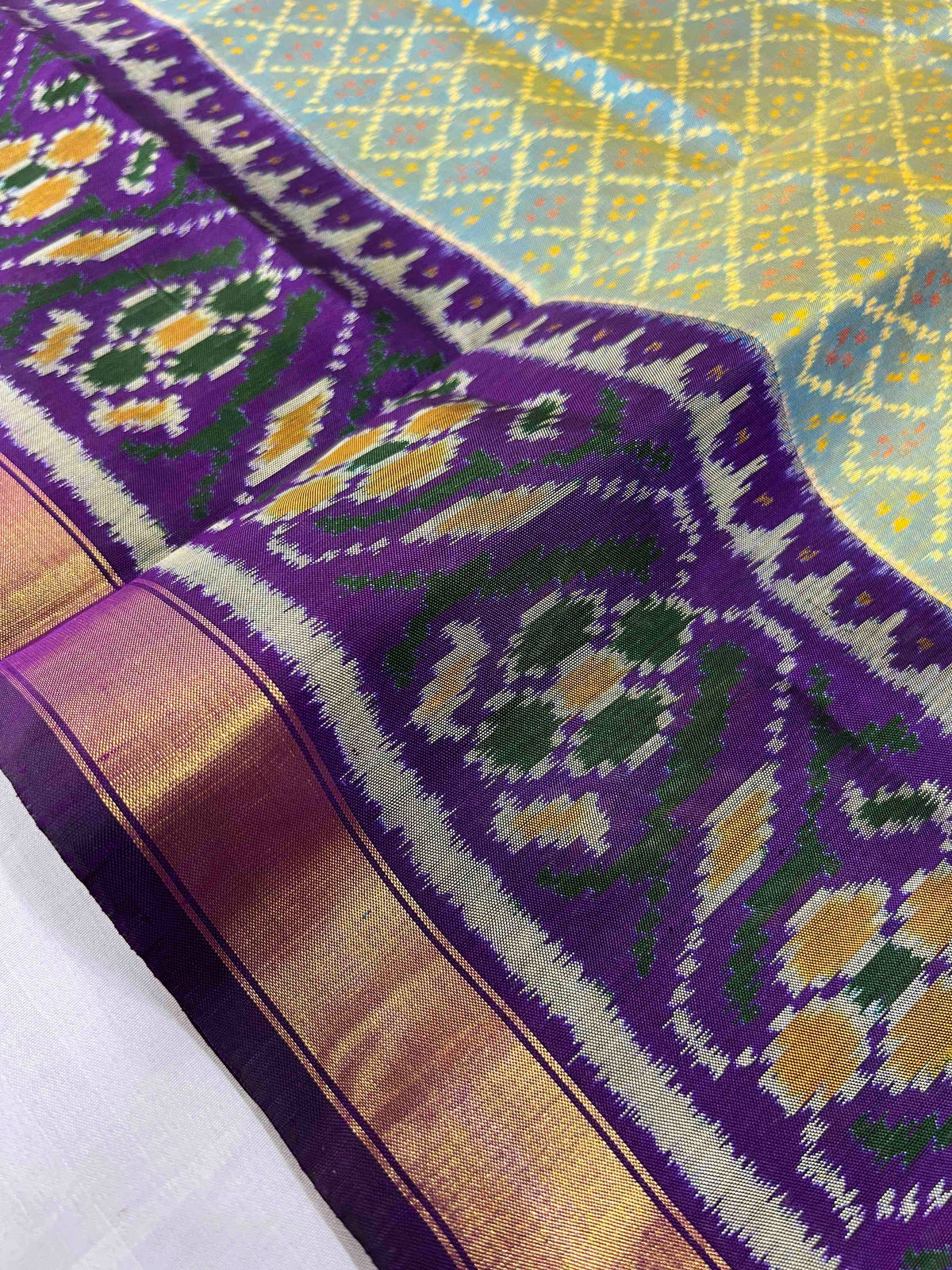 Sky blue with purple combination single ikkat Patola silk Saree