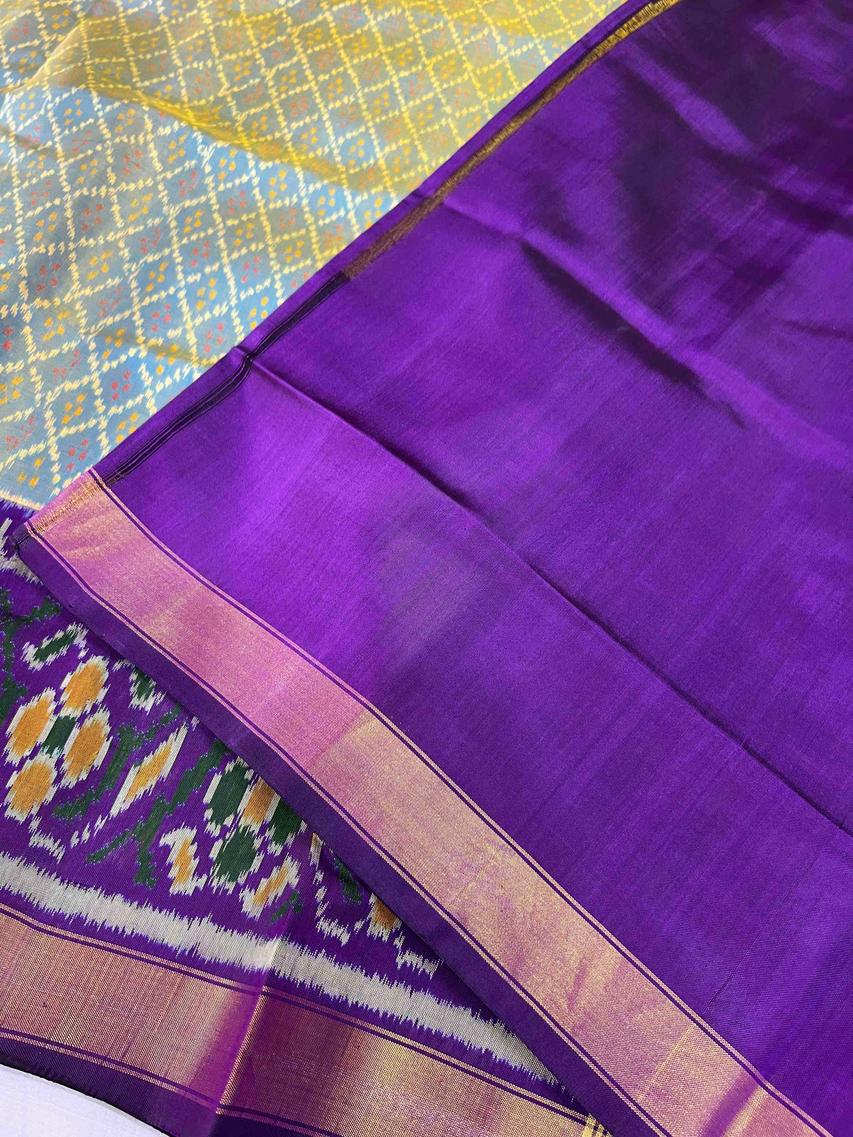 Sky blue with purple combination single ikkat Patola silk Saree