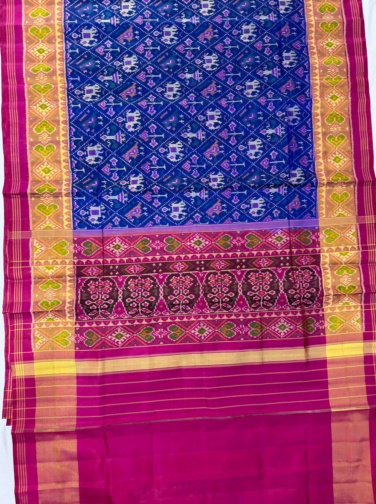 Beautiful blue narikunjan design with pink combination single ikkat Patola silk Saree