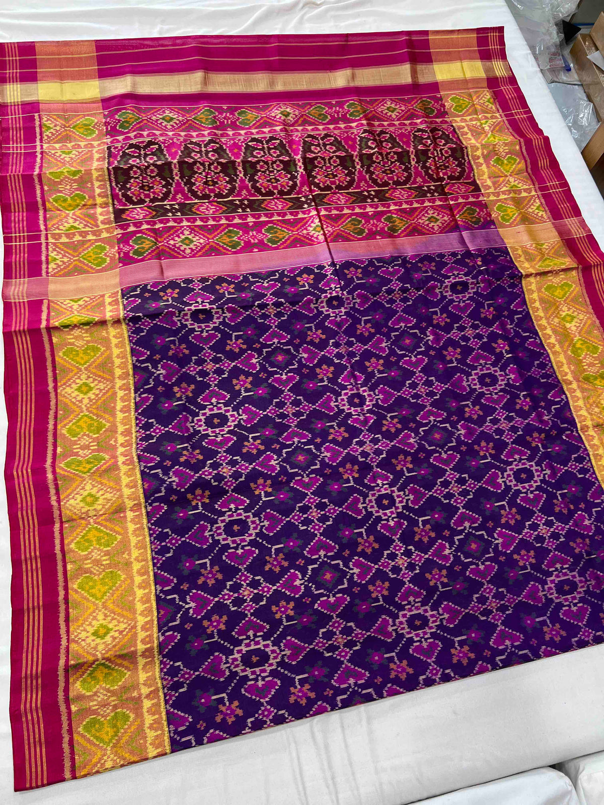 Blue mix manekchok design single ikkat Patola silk Saree