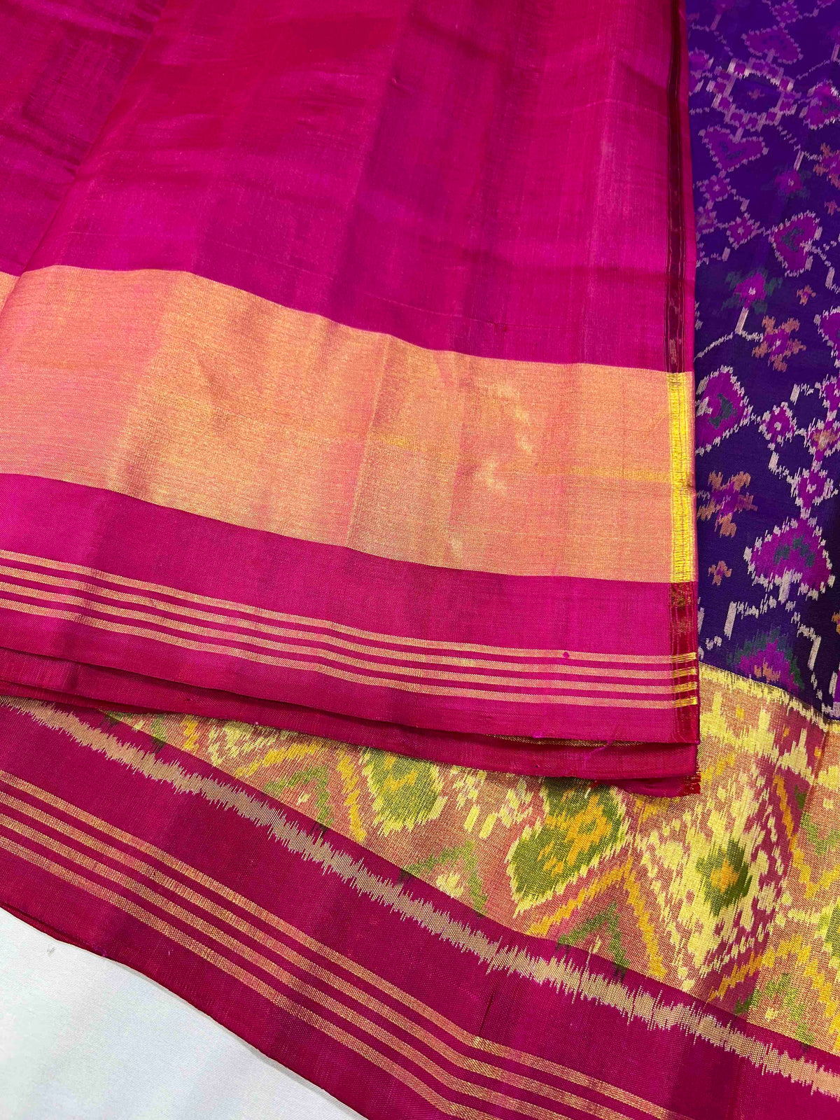 Blue mix manekchok design single ikkat Patola silk Saree