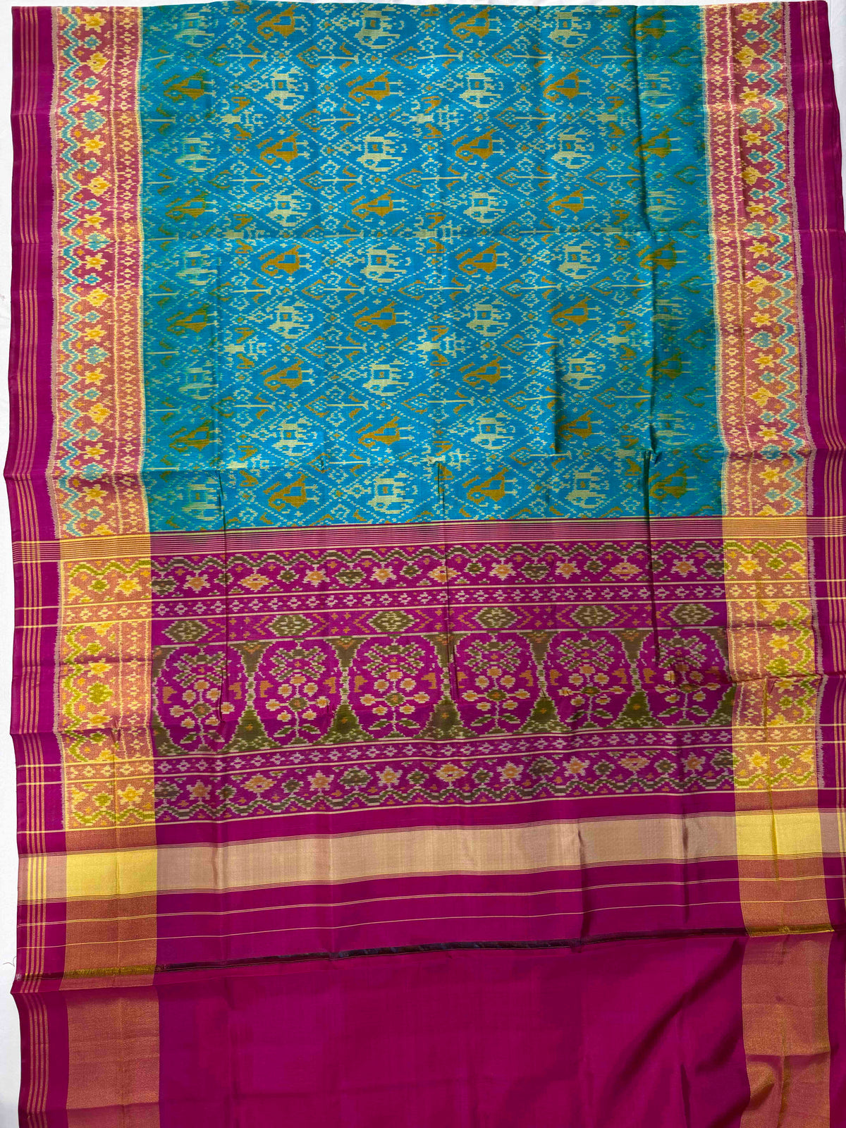 Single ikkat Sky Blue narikunjan patola silk saree