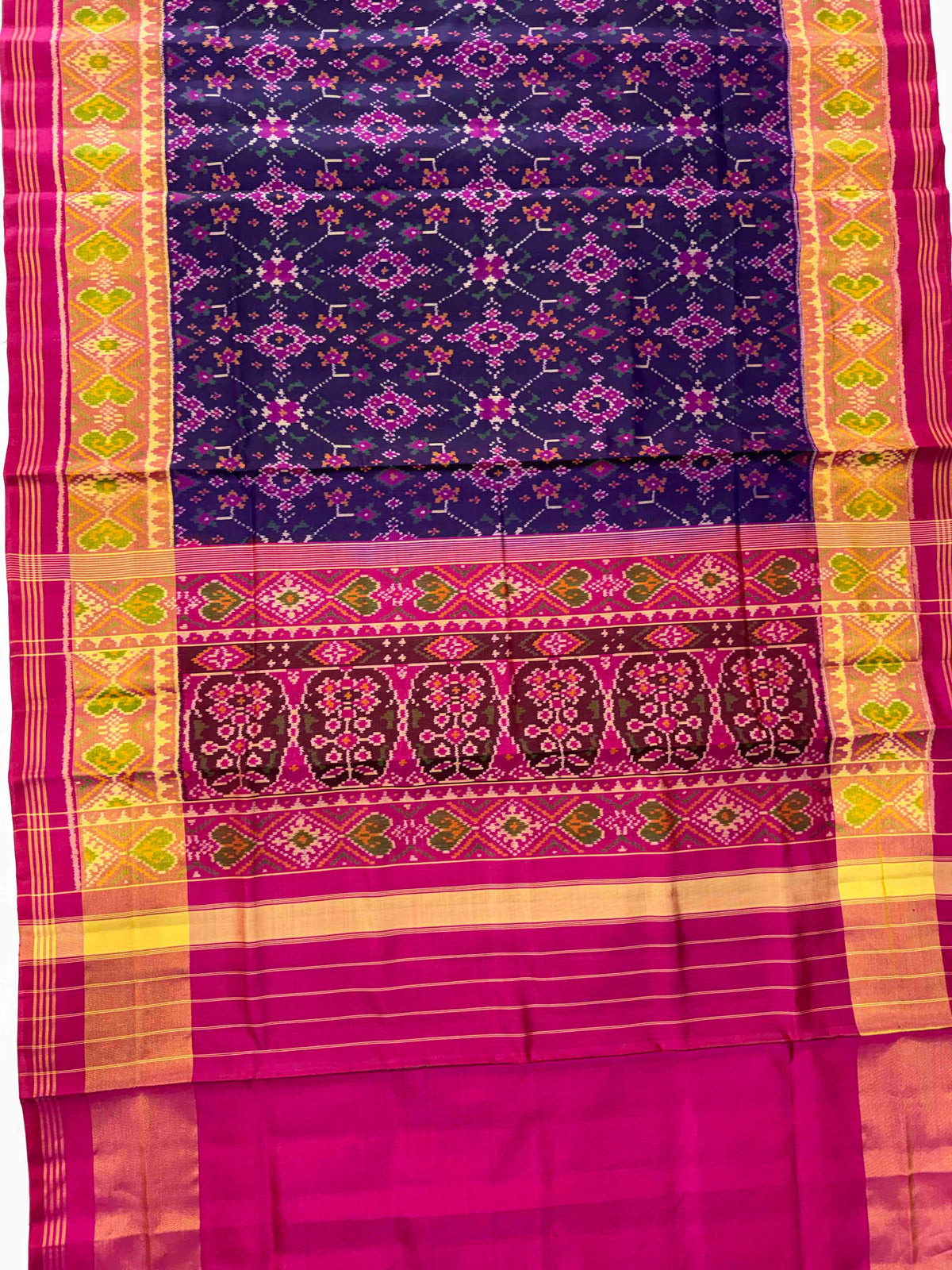Beautiful blue Navaratan design single ikkat Patola silk Saree