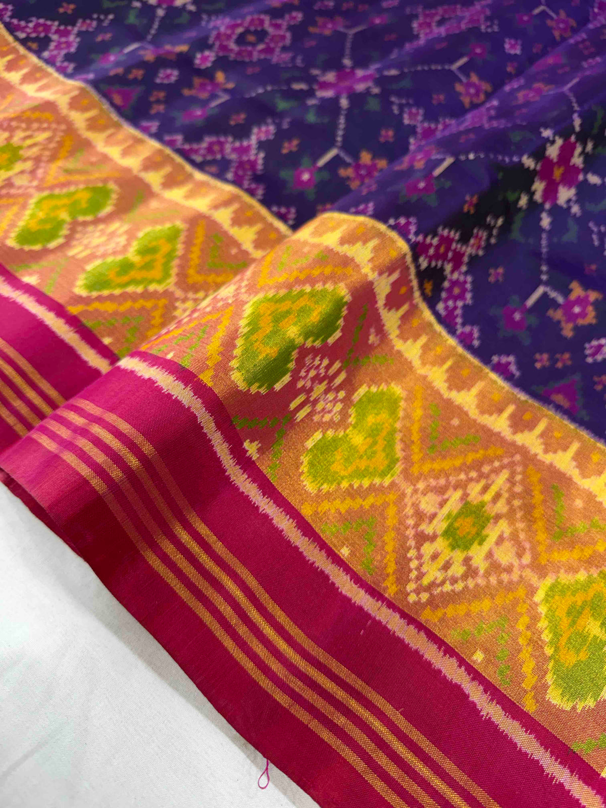 Beautiful blue Navaratan design single ikkat Patola silk Saree