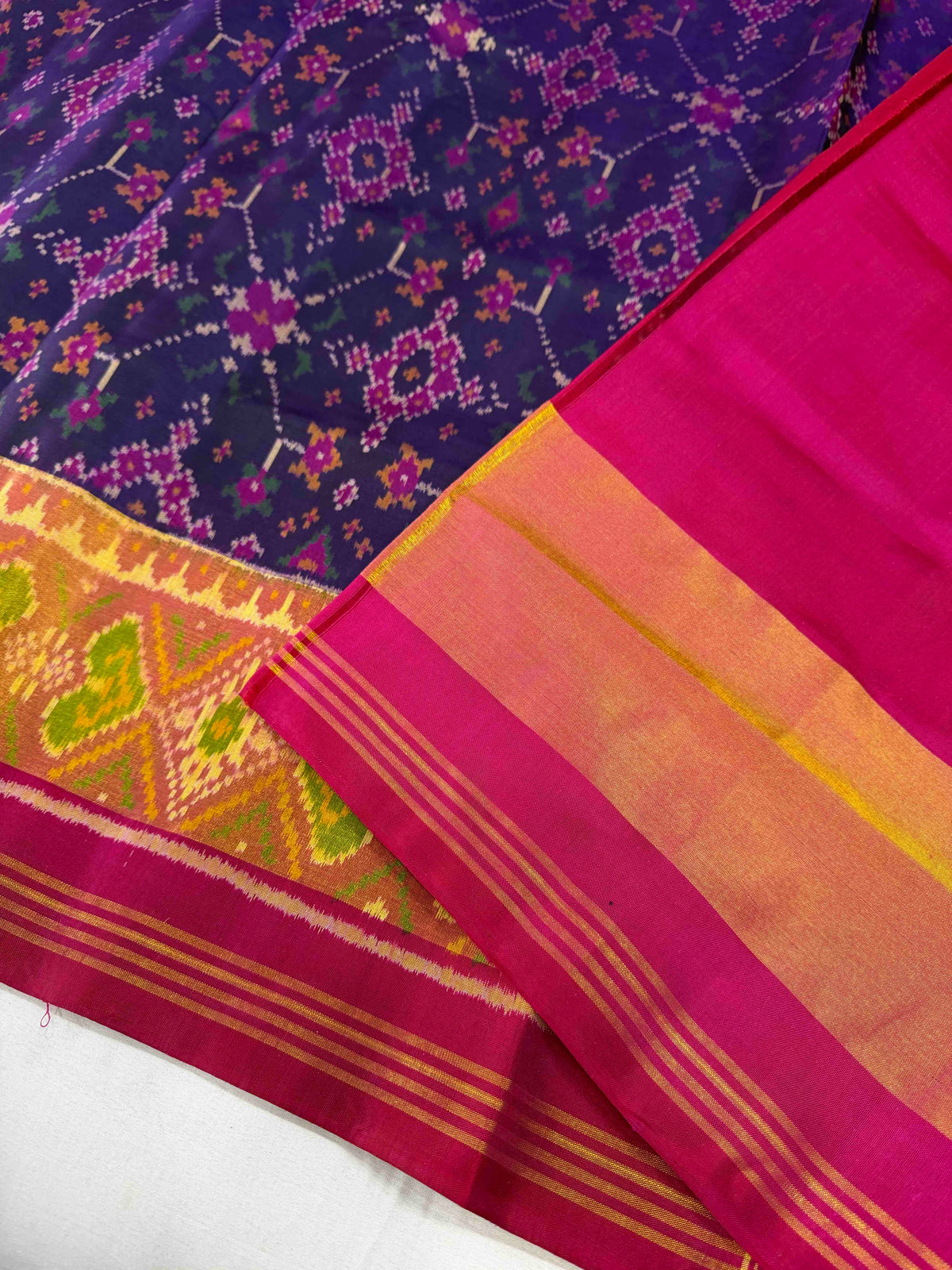 Beautiful blue Navaratan design single ikkat Patola silk Saree