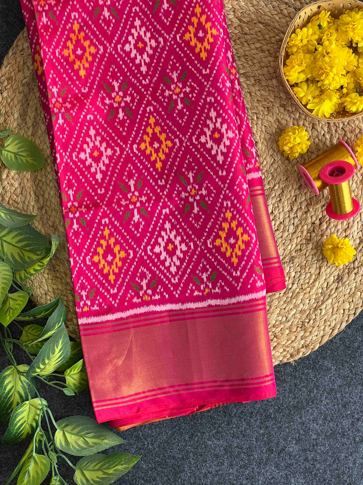 Full pink panchnanda design Patola silk Saree