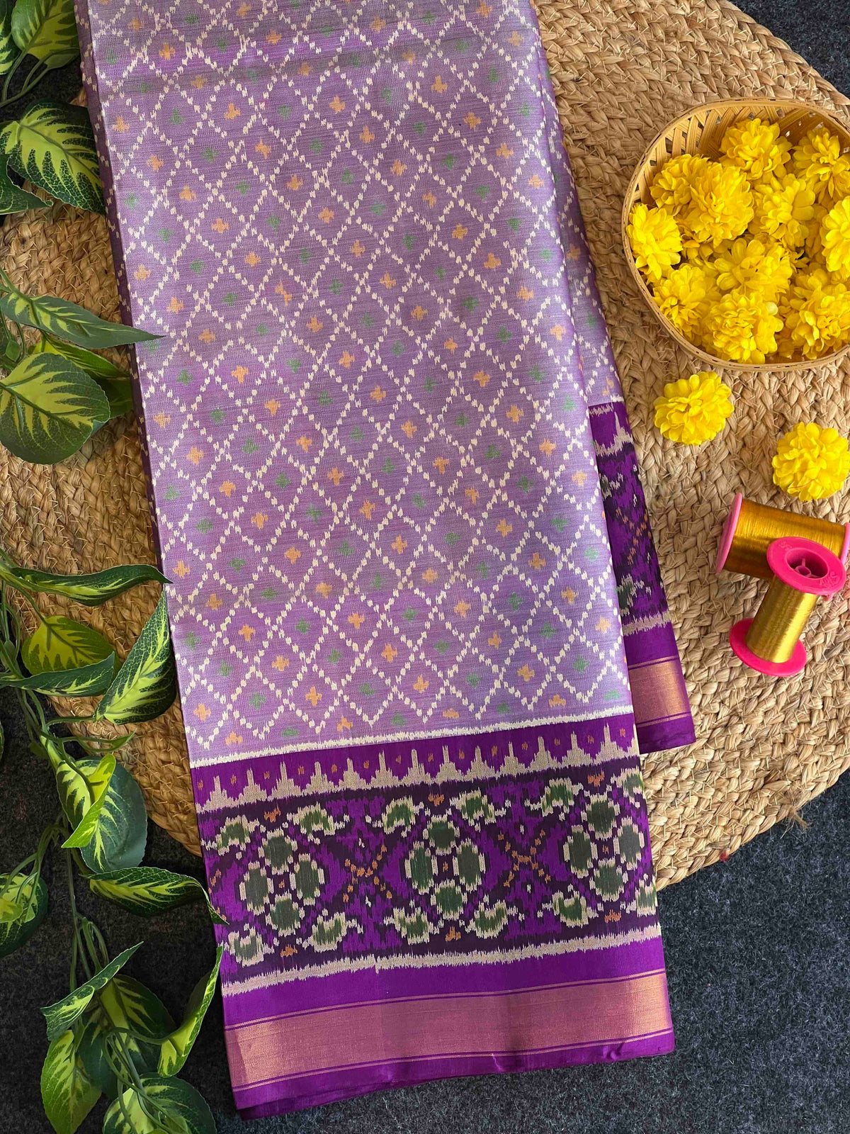 Beautiful light purple with dark purple combination Patola silk Saree