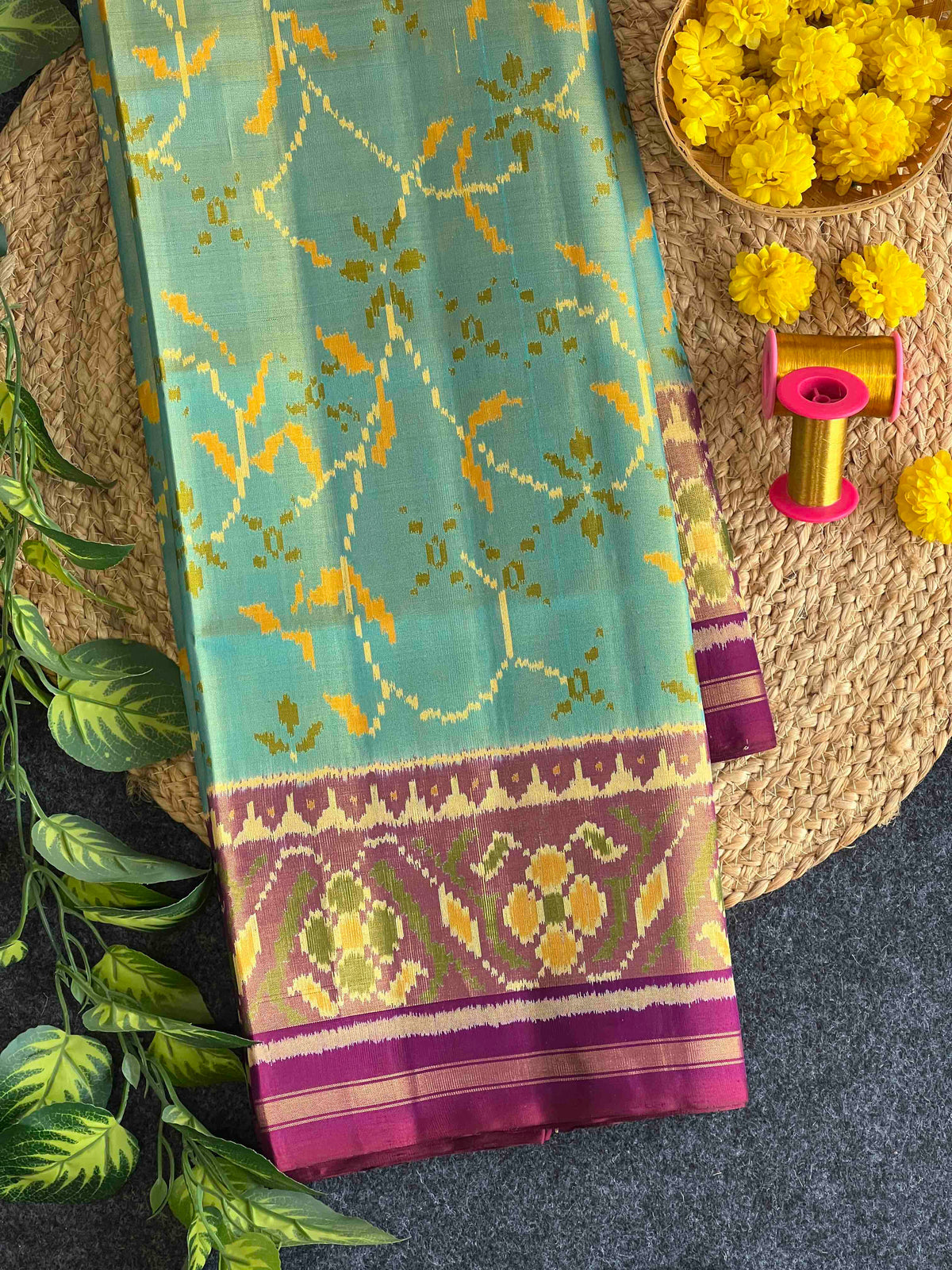 Sky blue well design Single ikkat patola silk saree