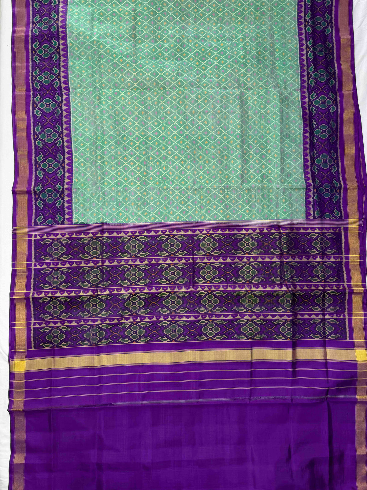 Beautiful pista Green with purple combination Patola silk Saree