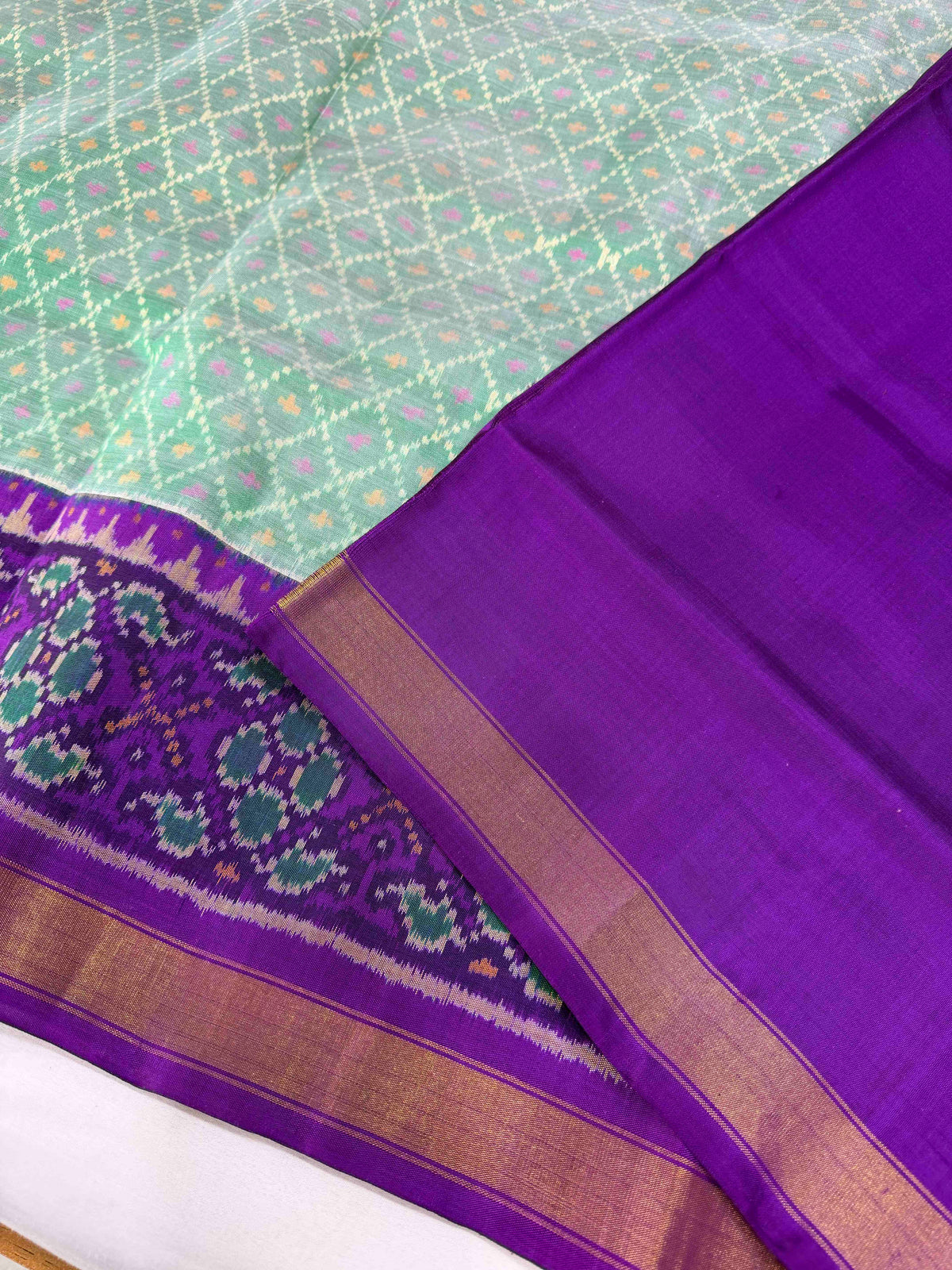 Beautiful pista Green with purple combination Patola silk Saree