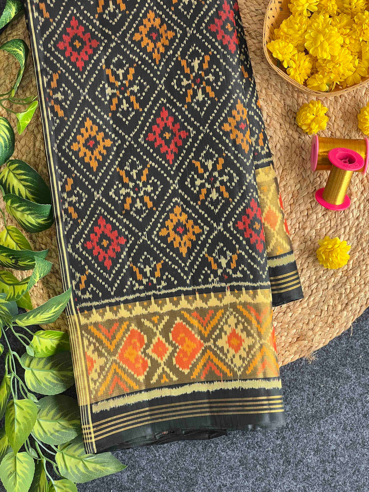 Black panchnanda design single ikkat Patola silk Saree
