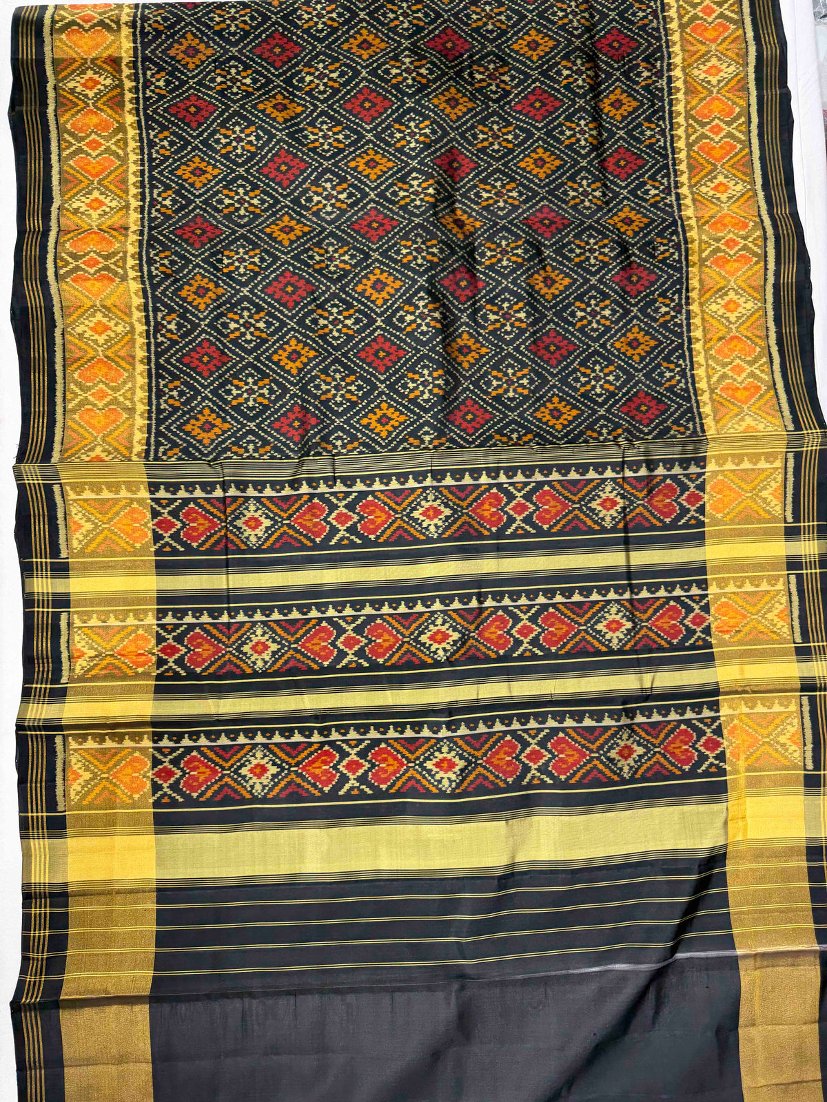 Black panchnanda design single ikkat Patola silk Saree