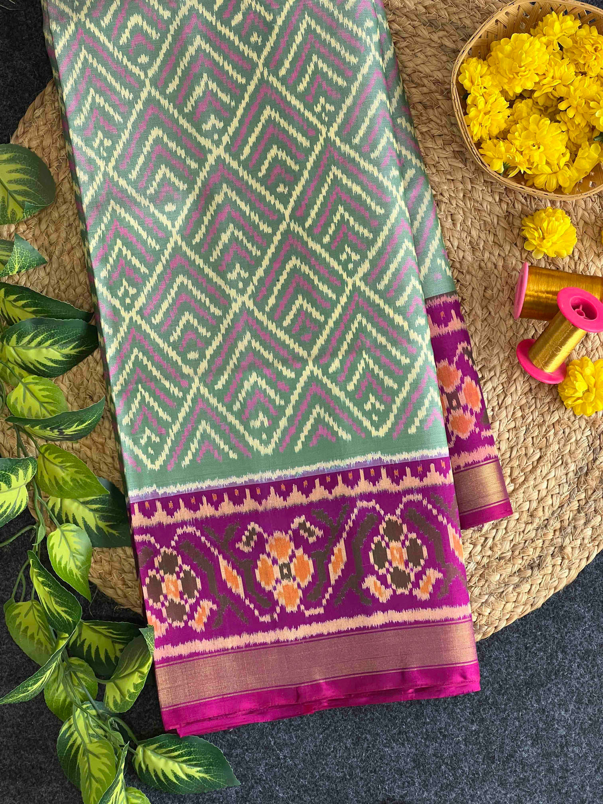 Light Green laheriya design single ikkat Patola silk Saree