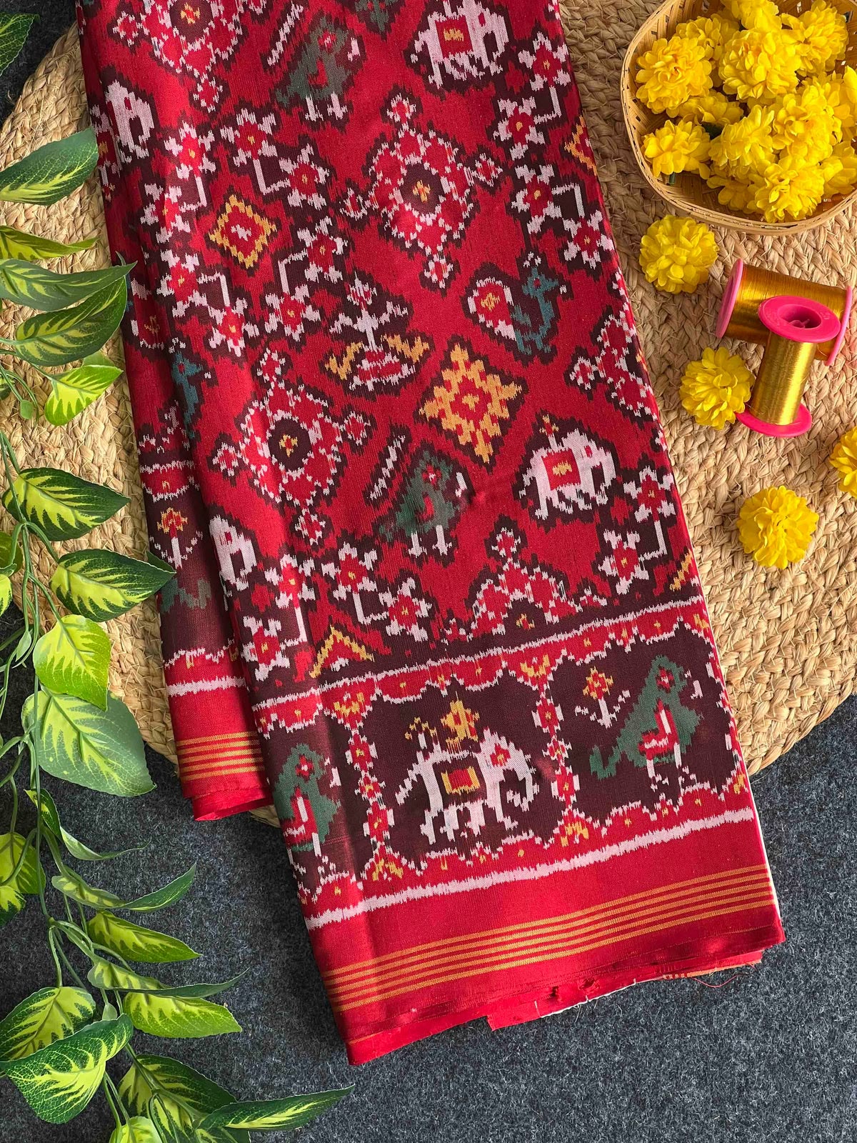 Maroon Red Ikat Patola Woven Saree