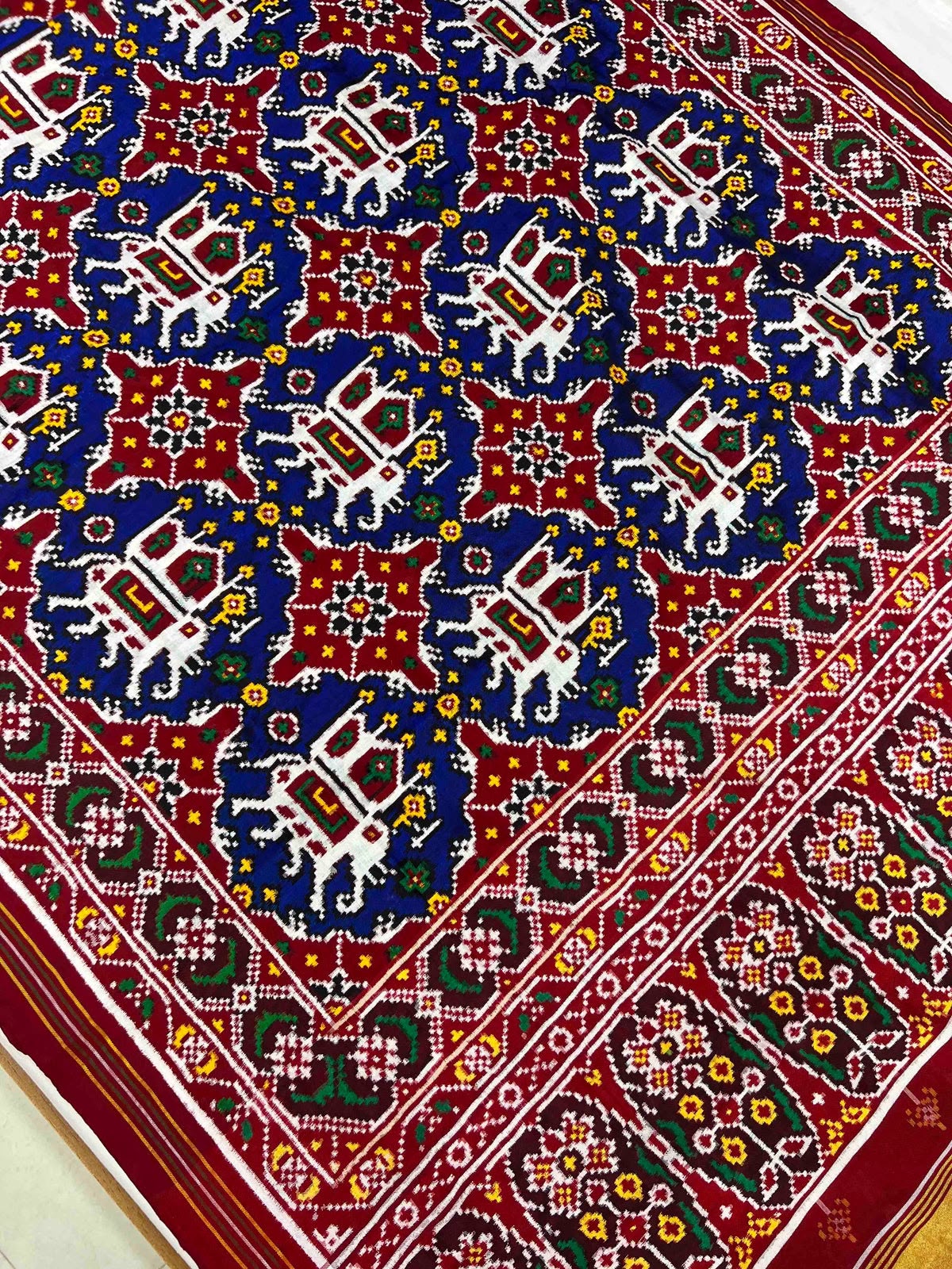 Royal Blue & Red Double Ikat Patola Saree