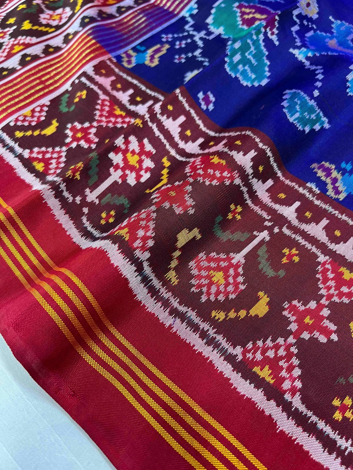 Beautiful peacock design semi ikkat Patola silk Saree