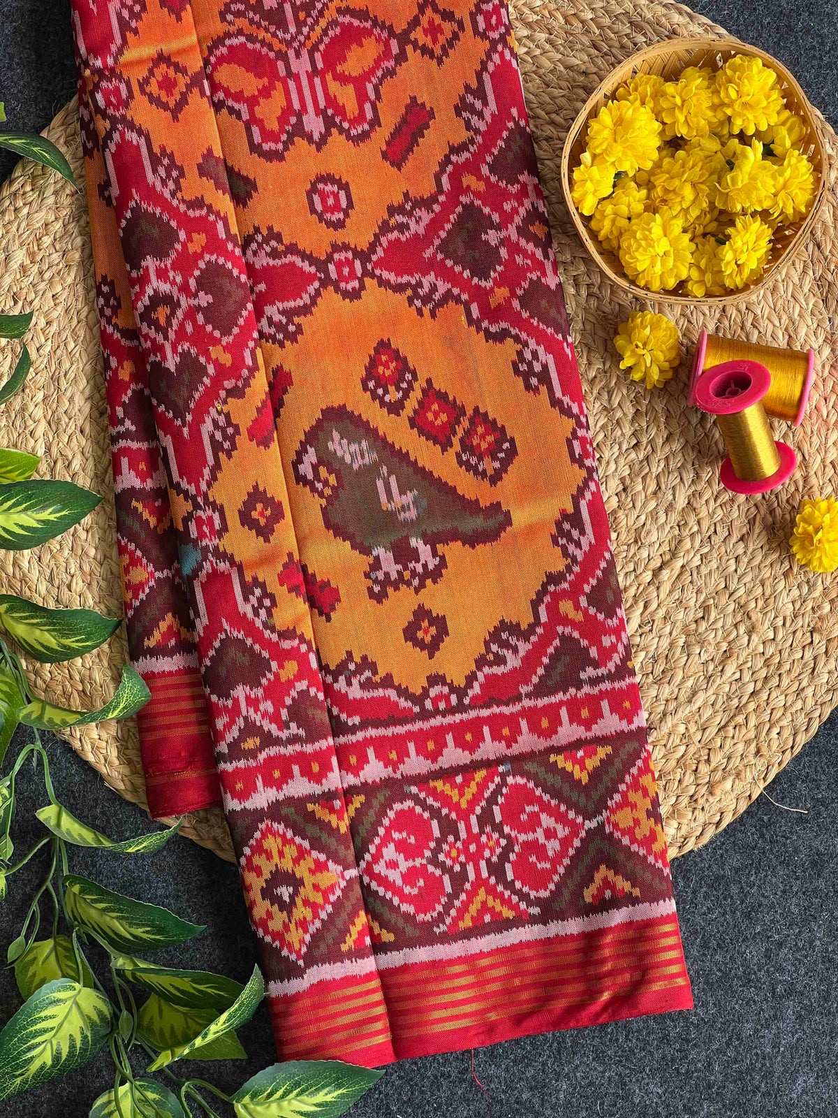 Beautiful yellow patola motifs design patola silk saree